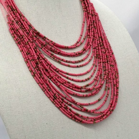 Necklace Gold  Pink Rice Beads. - Picture 3 of 4